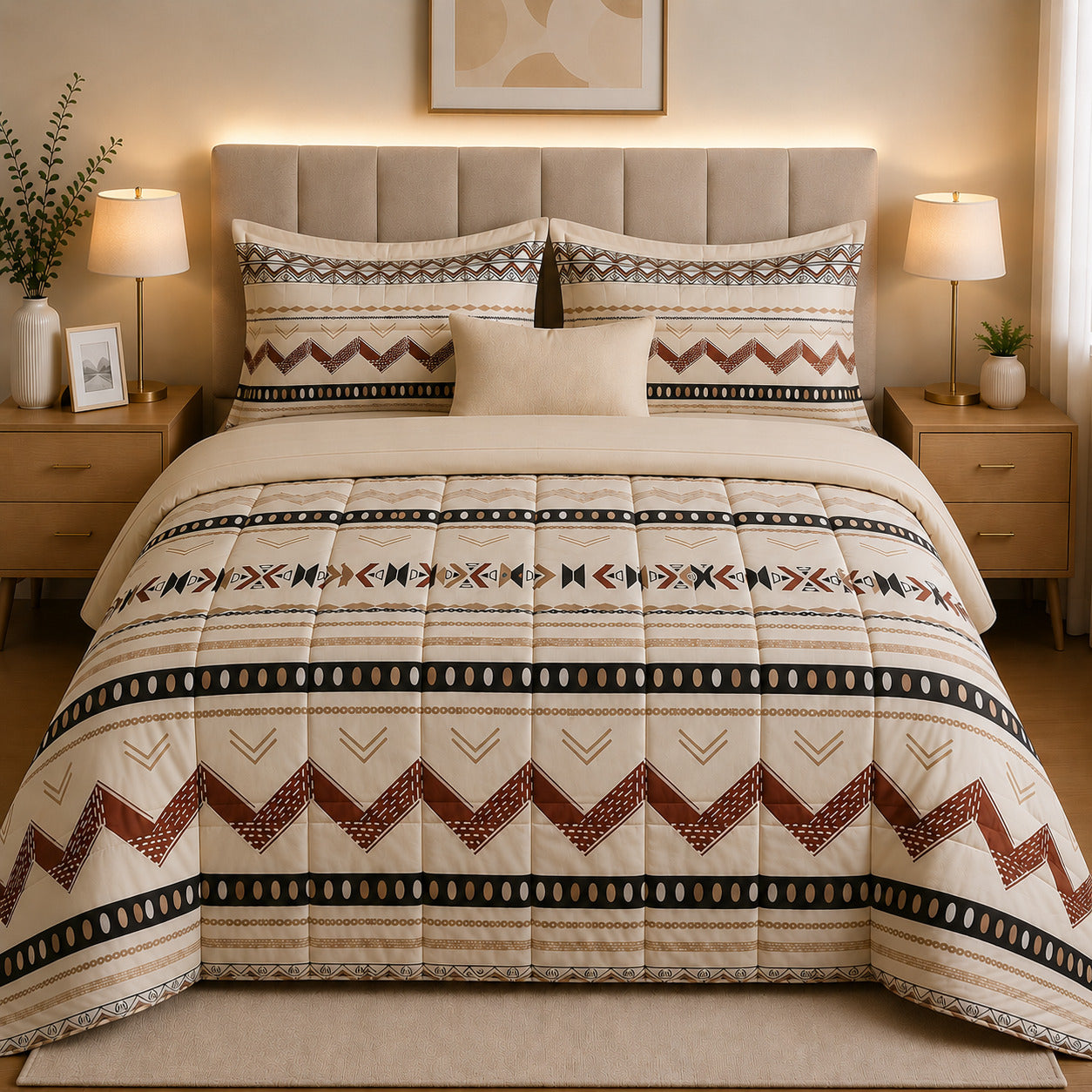 PACK VERANO/TODA ESTACION AMGR-262 (EDREDON AZTECA MARRON-SABANA BEIGE)