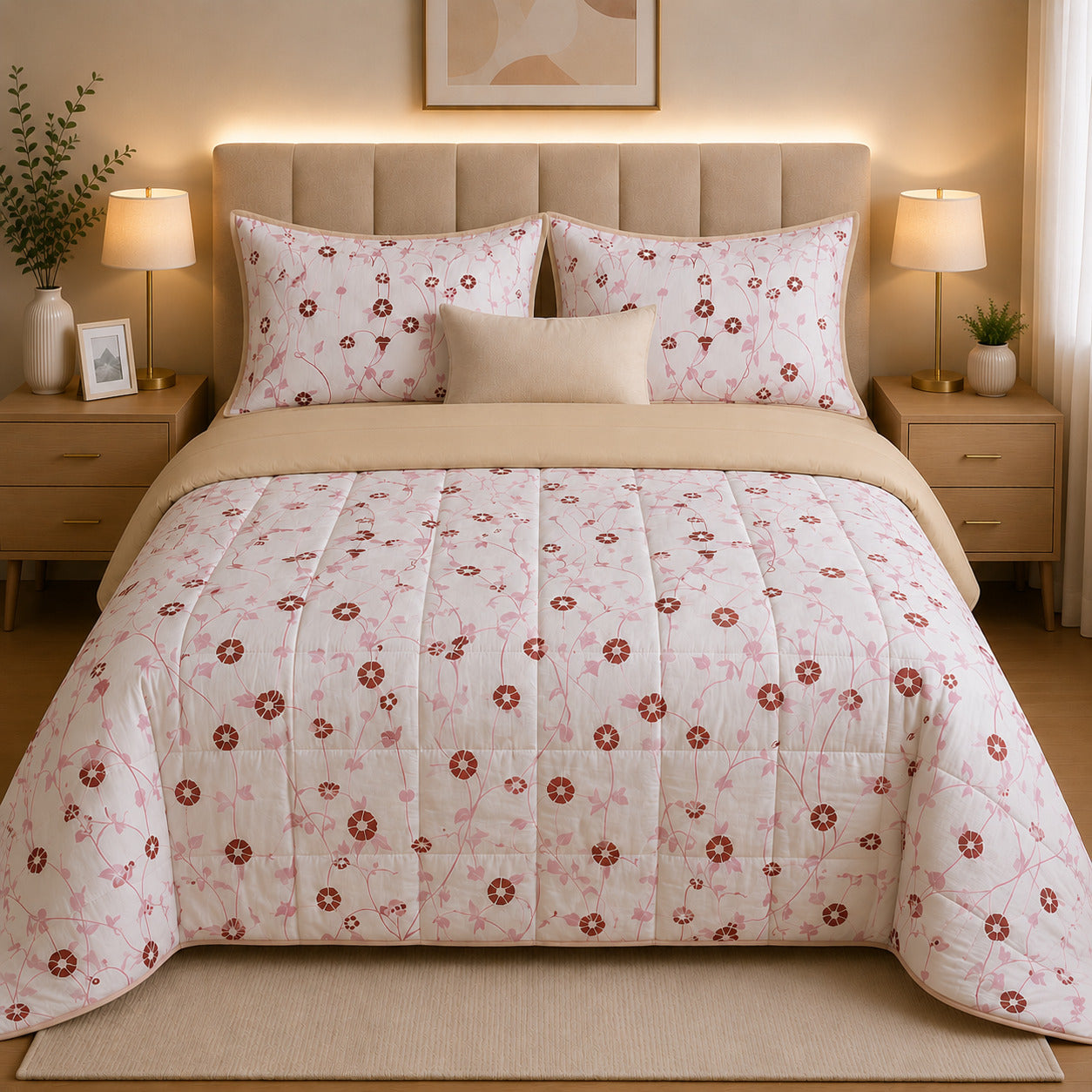 PACK VERANO/TODA ESTACION AMGR-269 (EDREDON FLOR NILA-SABANA BEIGE)